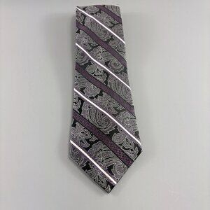 Platinum Designs Black Paisley / Purple Striped Men's Long Tie 3 3/4' x 62"
